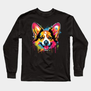 Corgi Dog Colorful Street Art Style Long Sleeve T-Shirt